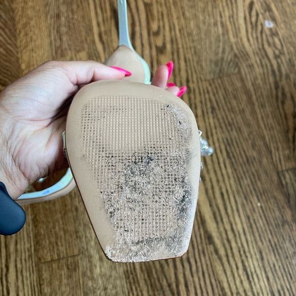 Schutz Pietra Faux Pearl-Embellished Iridescent Vinyl Sandals Size 11 - Picture 4 of 13